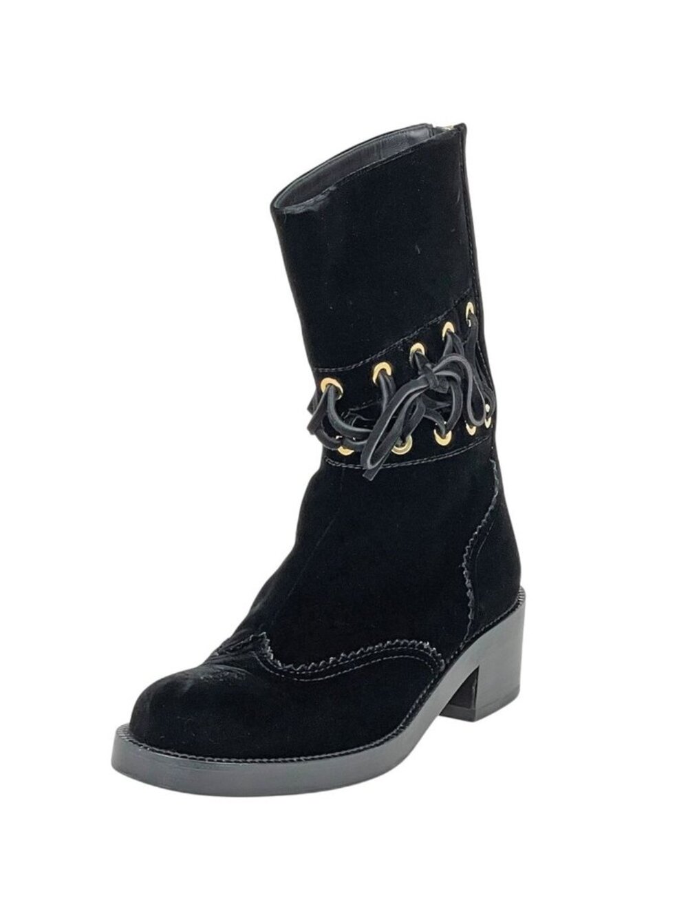 Chanel CC Logo Short Boots Shoes Velour Black